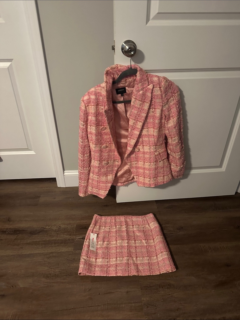Bardot Pink Tweed Two-Piece Blazer & Skirt Set